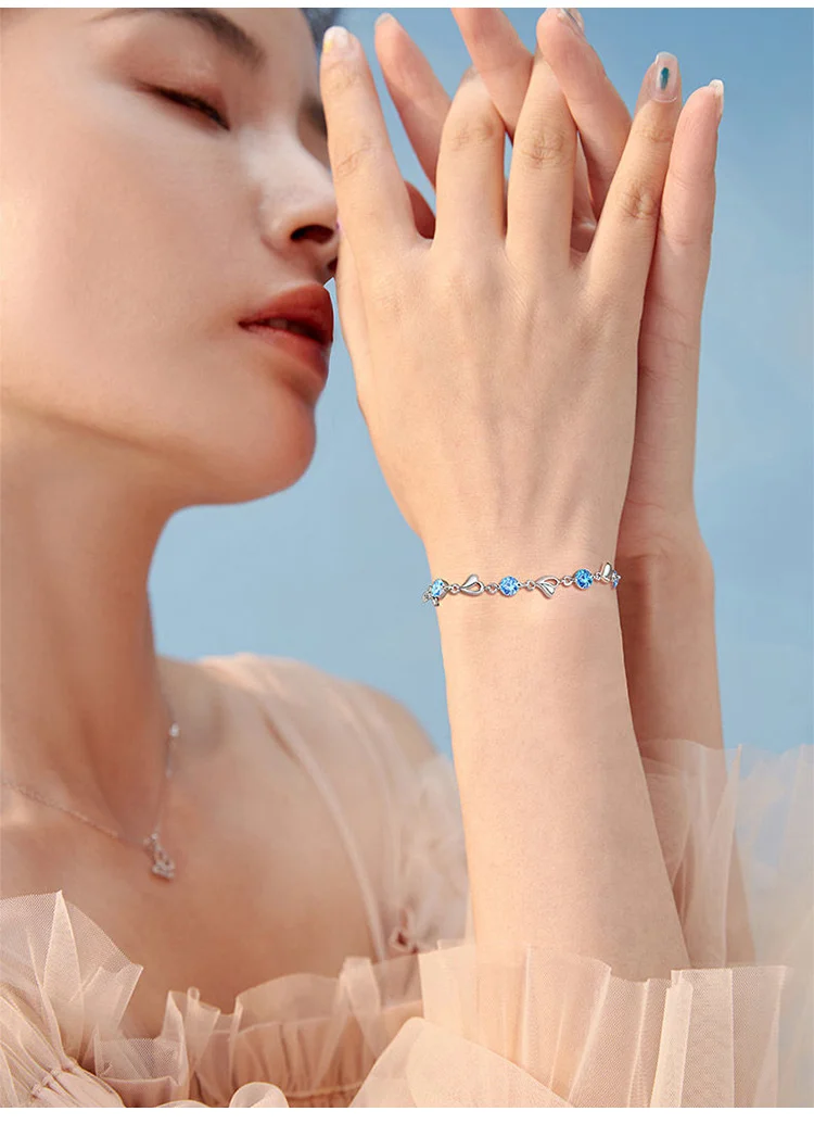 Ocean Heart Bracelet - Elegant Ocean Heart Bracelet: 304 Stainless Steel with Water Drill Accents