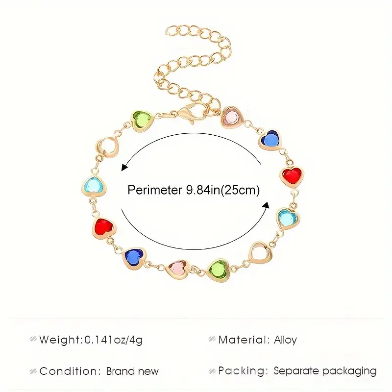 A Stylish Colorful Sparkling Zirconia Heart Bracelet Exquisitely Handmade Beaded Bracelet For Ladies And Girls, Suitable For Daily Parties