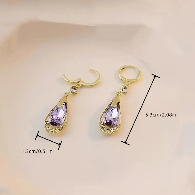 1 Pair Of Fashionable Purple Artificial Crystal Water Droplet Shaped Hollow Earrings for Women