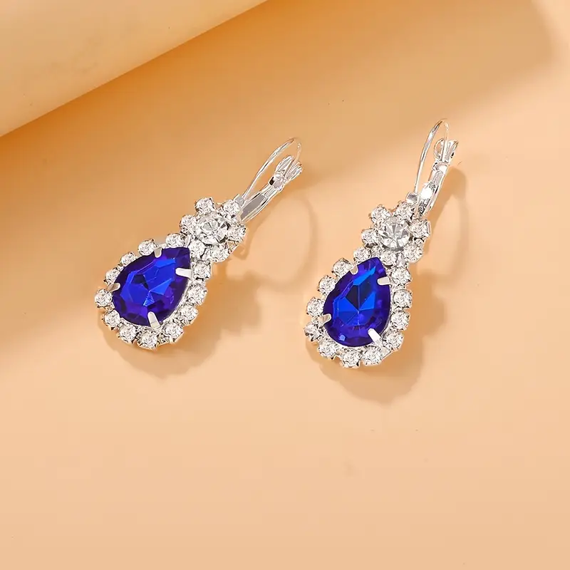 Zircon Pendant Necklace Earring Ring Set Women Water Drop Necklaces Earrings Zircon Jewelry Set