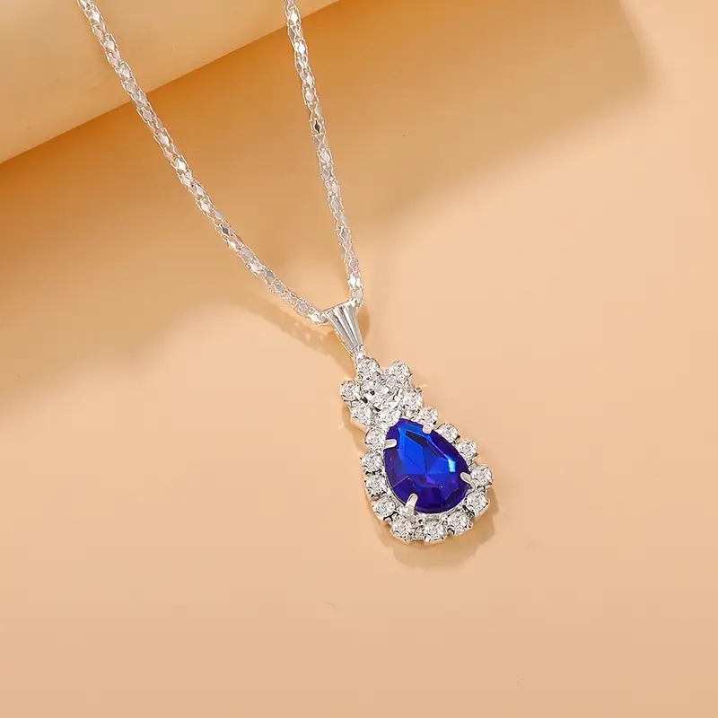 Zircon Pendant Necklace Earring Ring Set Women Water Drop Necklaces Earrings Zircon Jewelry Set