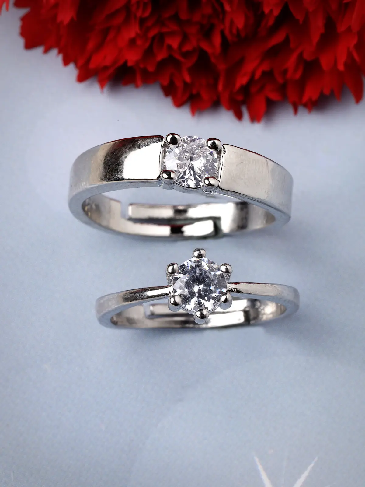 Couple Rings Pair Adjustable Love Couple Rings set Gift for Girls and Boys Silver High Quality Zircon Simple resizable