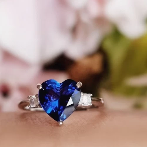 Heart Shaped Royal Blue Sapphire Engagement Ring For Women
