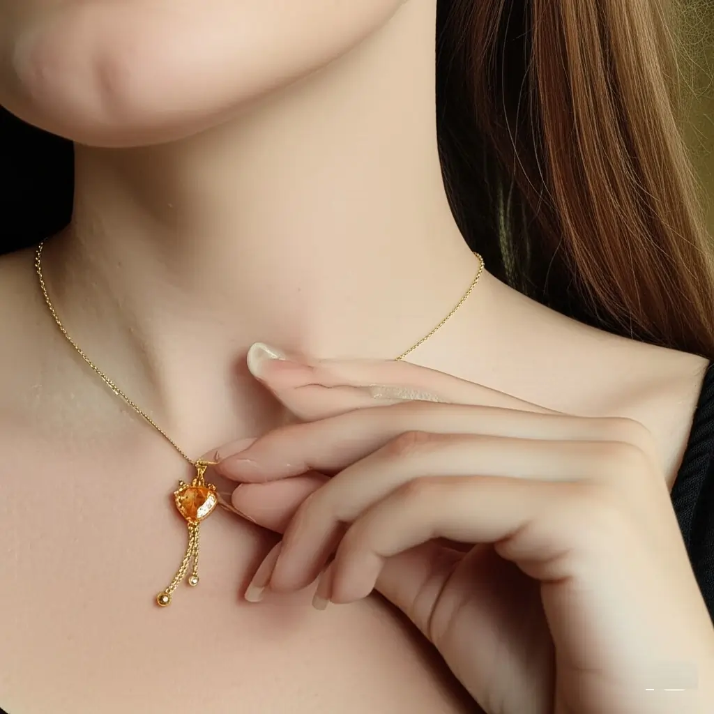 925 Sterling Golden Heart Shaped Necklace Stylish Jewelry Sparkling Heart Design Paved Shining Zirconia Gold