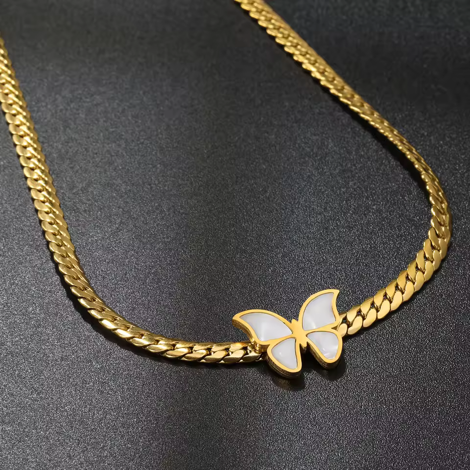 Stainless Steel New Fashion Upscale Jewelry Seashells Butterfly Charms Chain Choker Necklaces