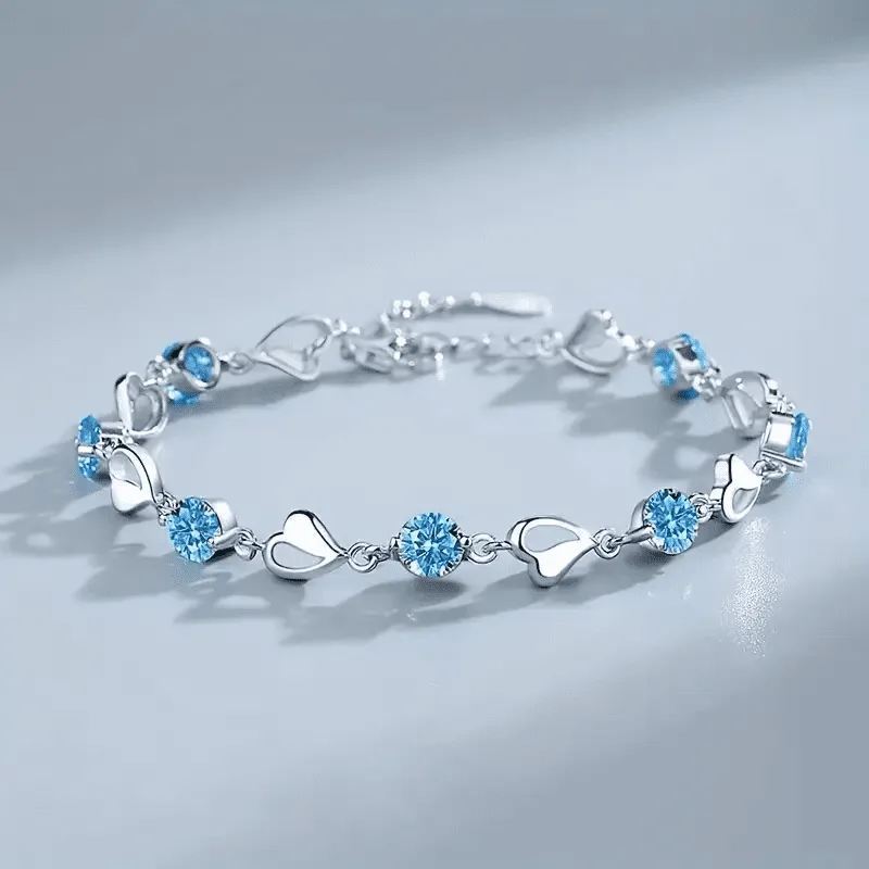 Ocean Heart Bracelet - Elegant Ocean Heart Bracelet: 304 Stainless Steel with Water Drill Accents