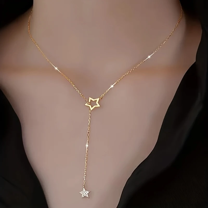 Exquisite Shiny Star Y-Shaped Clavicle Chain Necklace For Women Dating Party Jewelry，women Gift